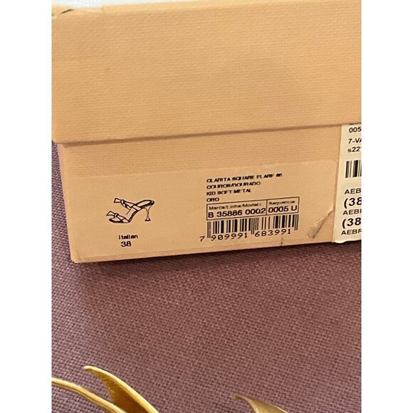 Alexandre Birman Clarita Square Flare 85 in Oro Gold 38 with Box High Heels - Picture 12 of 16